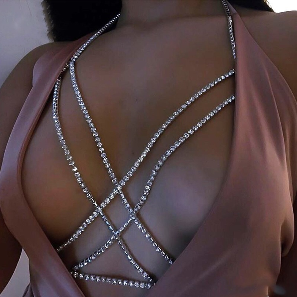 Sexy Crystal Rhinestone Cage Bra Harness